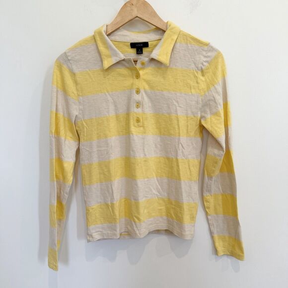 NEW J Crew Shirt Women’s Small Butter Yellow Rugby Striped Polo Knit Y2K Preppy - Picture 1 of 14